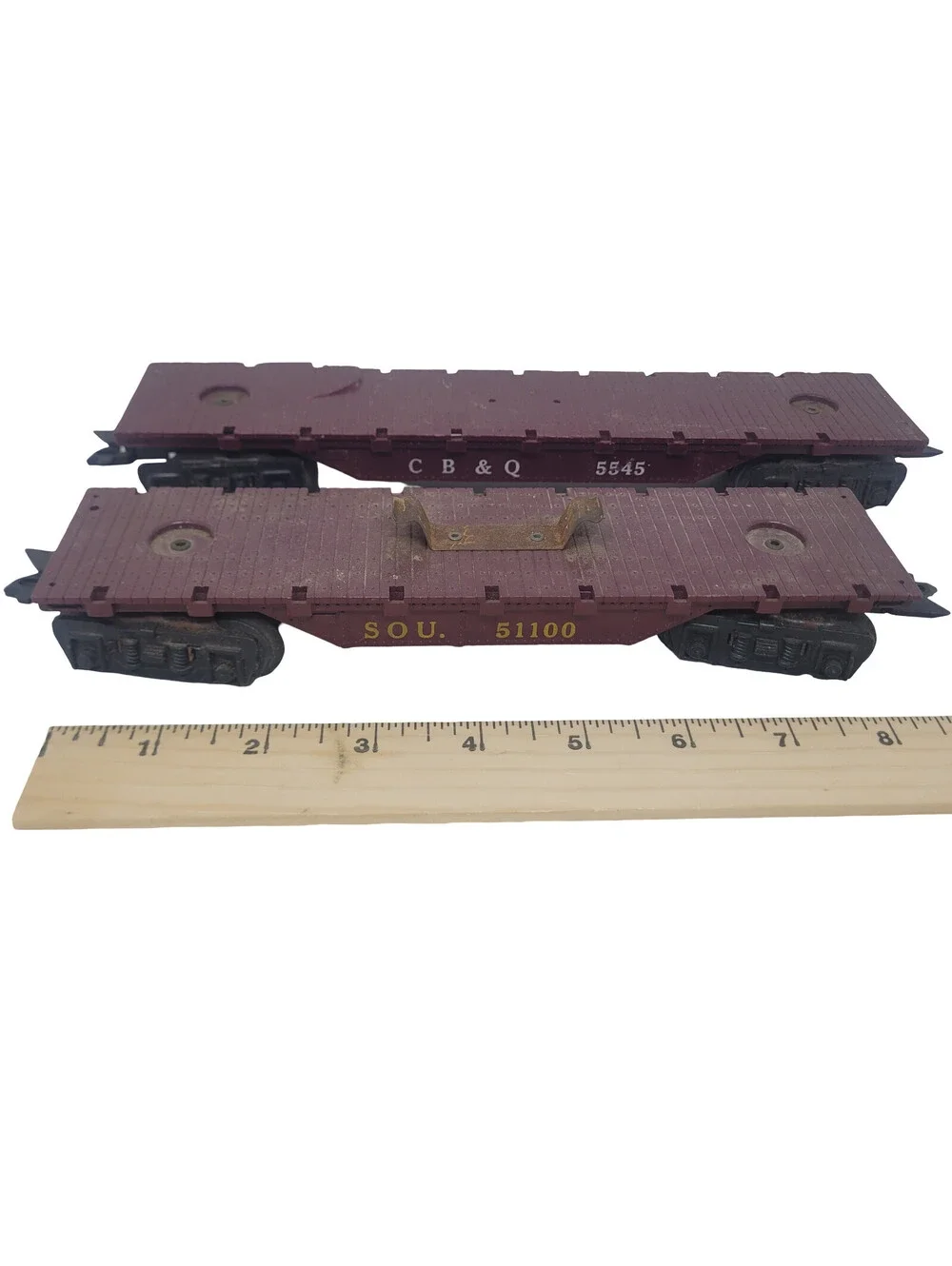 Marx O Gauge Flatcar Lot of 3 CB&Q 5545 Southern 51100 Erie Freight Train Cars